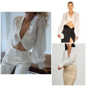 AUTEUR Madison Linen Silk Sheer Crop Top NWT